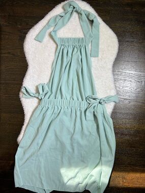 Shein Blue Halter-Style Backless Sundress Large